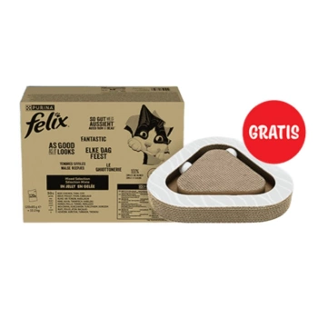 FELIX Fantastic Comida para Gatos selección de sabores en gelatina 120x85g + Rasca y gana de cartón Trixie